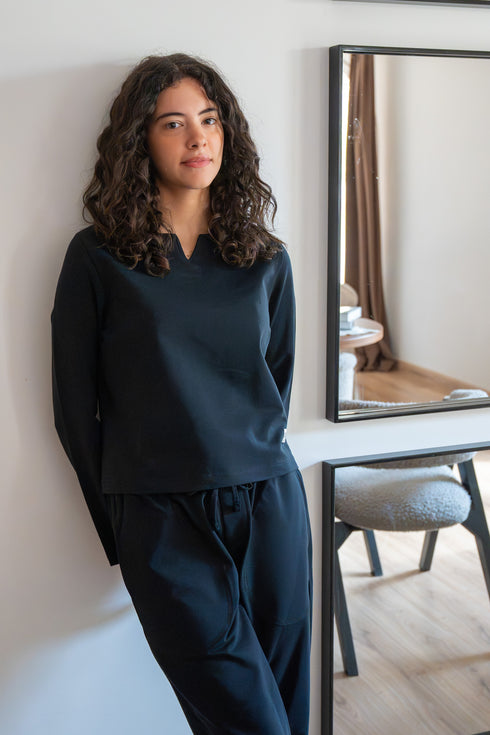 Women Fall Pajama Set Black sweatshirt + pants